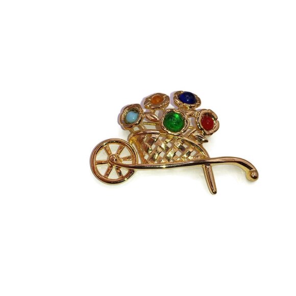 Colorful Flowers Wheelbarrow Brooch, Garden Brooch, Spring Brooch - Picture 3 of 3